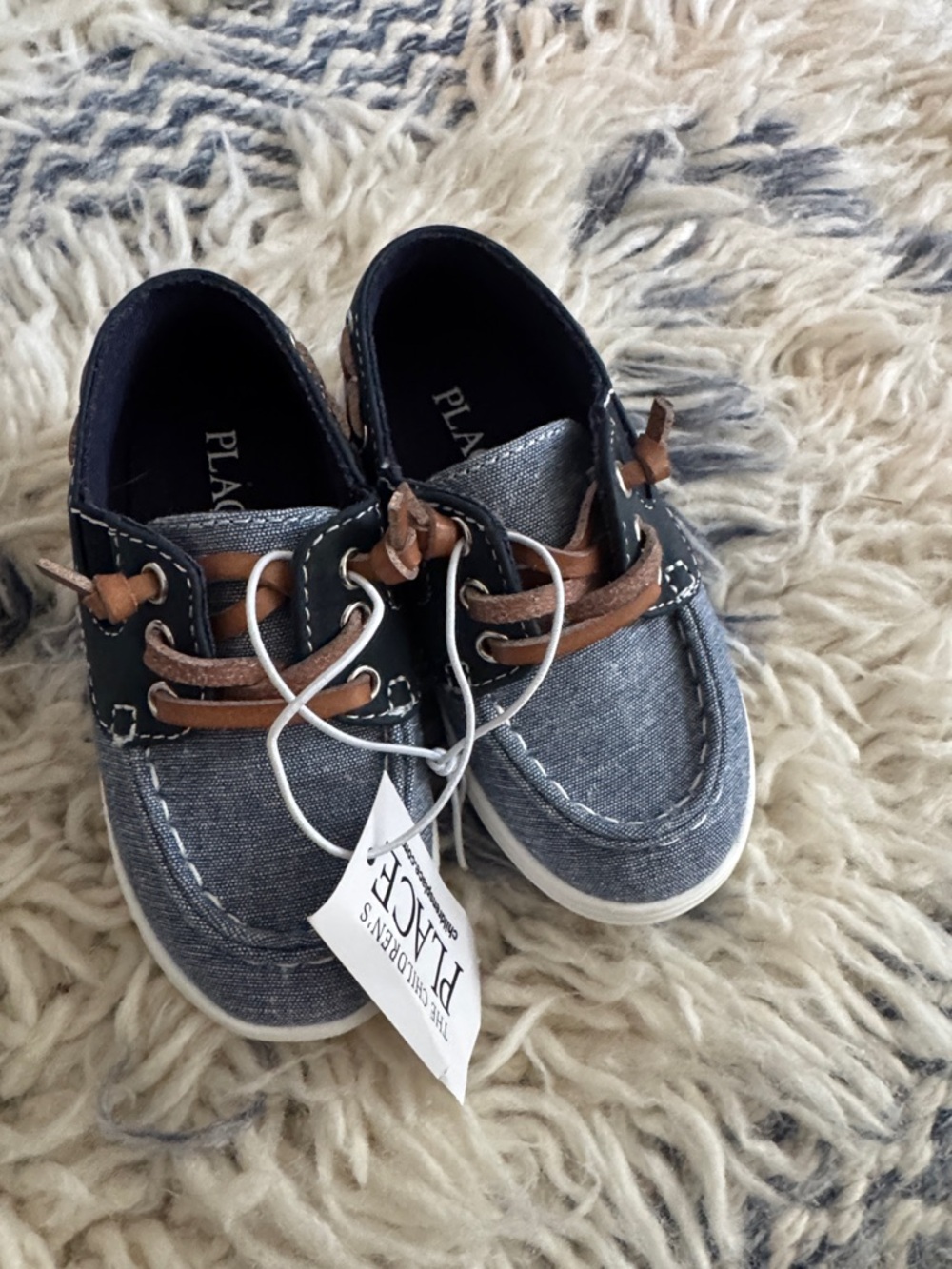 Place Kids Navy Denim Moccasins with Brown Laces